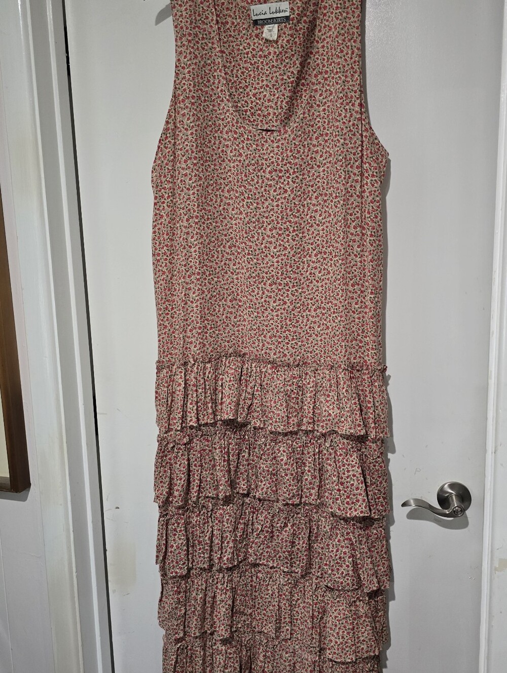 Vintage dress Tiered Lucia Lukken Broomskirt Dress Size Large Taupe Floral - Picture 2 of 7